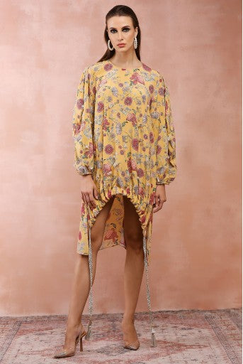 Mustard Gulbagh Print Front Embroidered Balloon Top